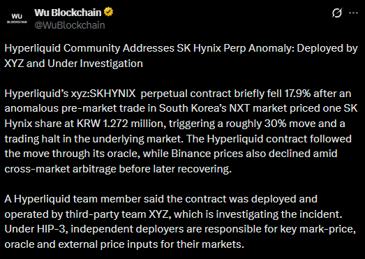 Hyperliquid 新闻:SK海力士永续合约异常解析-区块链文库