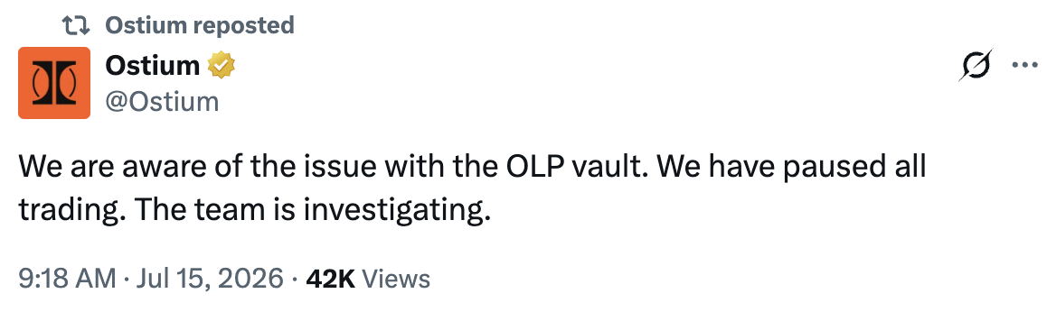 Ostium因安全公司报告数百万美元预言机漏洞攻击而暂停交易-区块链文库