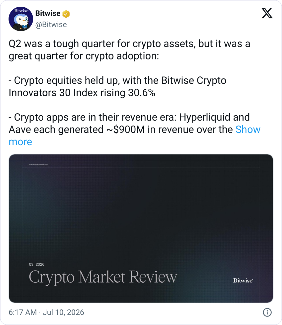 Bitwise:DeFi表现优于比特币,或正“悄然重新评级”-区块链文库