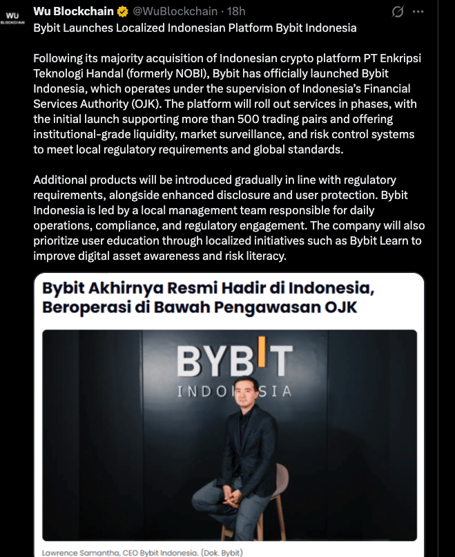 Bybit 印尼正式上线,加密货币交易所瞄准区域增长-区块链文库