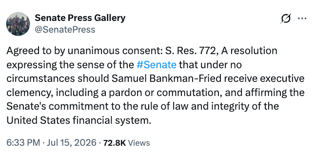 美国参议院一致通过决议,反对对SBF宽大处理-区块链文库