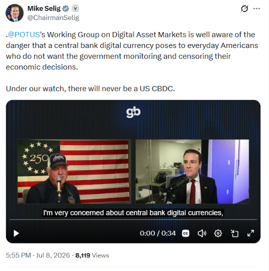 CFTC主席:特朗普任内美国绝不会推出CBDC-区块链文库