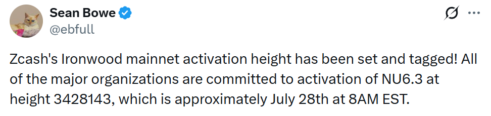 Zcash计划于7月28日启动Ironwood网络升级-区块链文库