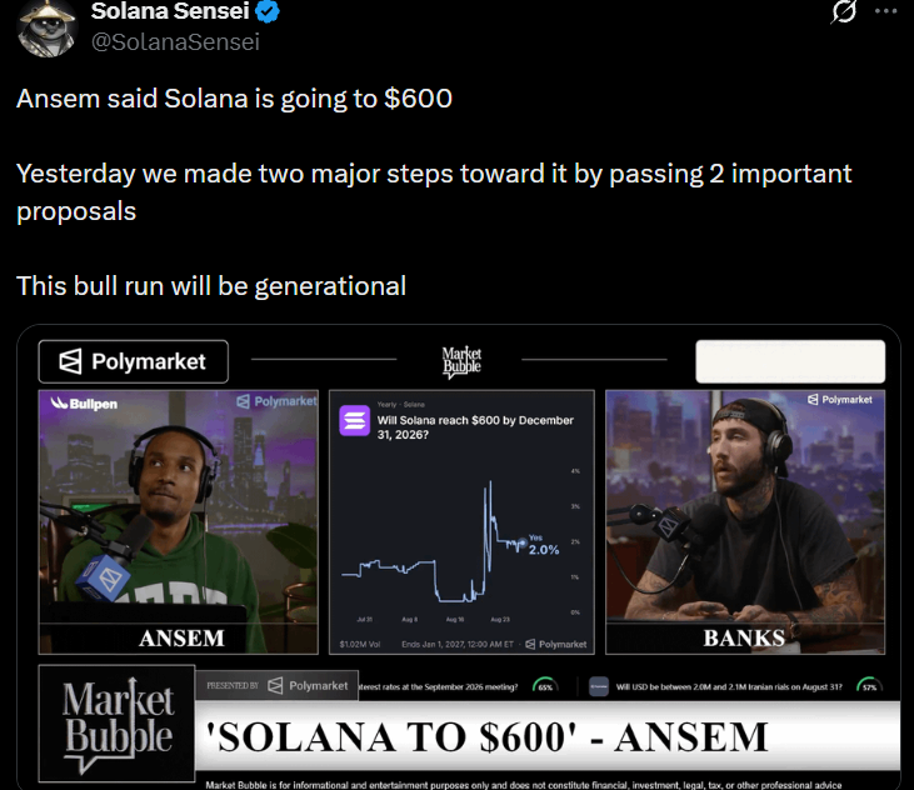 Solana价格预测:Ansem看涨至600美元,美国SOL现货ETF资产管理规模达14亿美元-区块链文库