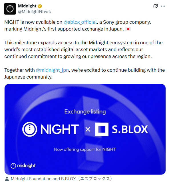 Cardano动态:Midnight Network登陆索尼S.Blox,ADA价格应声波动-区块链文库