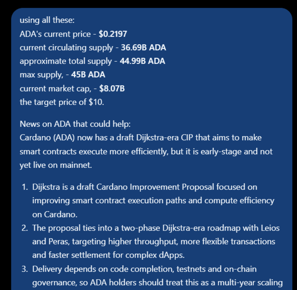 我们询问了3个AI模型:Cardano (ADA) 价格能否达到10美元?-区块链文库