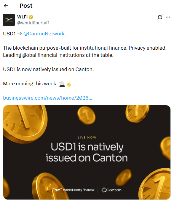 World Liberty Financial 将 USD1 稳定币引入 Canton Network-区块链文库