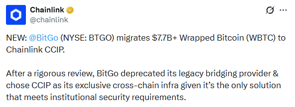 Chainlink动态:BitGo为77亿美元WBTC独家采用CCIP-区块链文库