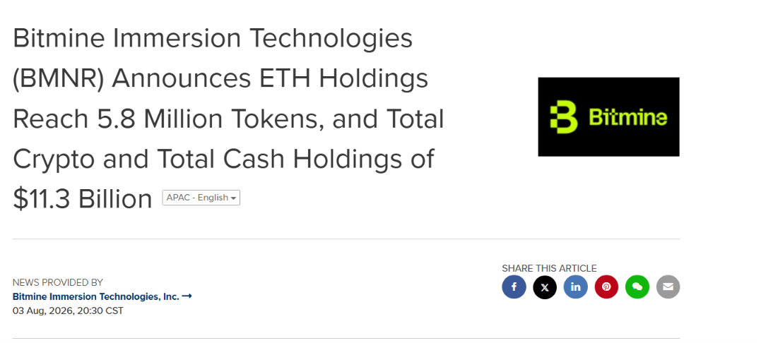 Bitmine 再购入 1 万枚 ETH，持仓占比达 4.8%-区块链文库