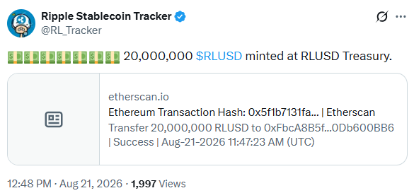 XRP价格回升,Ripple Labs在以太坊上铸造2000万RLUSD-区块链文库