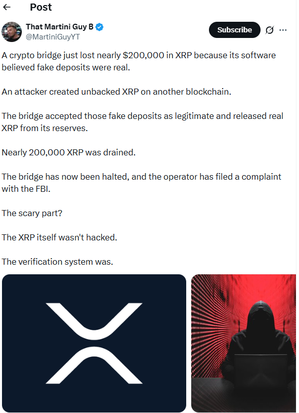 XRP价格坚守1美元关口,桥接漏洞导致近20万XRP被盗-区块链文库