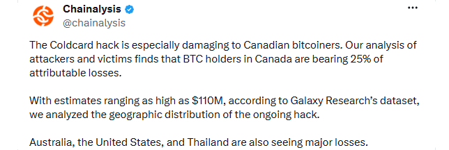 Coldcard黑客事件更新:加拿大如何面临最严重的比特币损失?-区块链文库