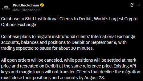 Coinbase Deribit迁移定于9月9日启动-区块链文库