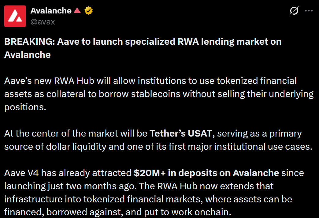 Avalanche新闻:Aave为大型机构开启新大门-区块链文库
