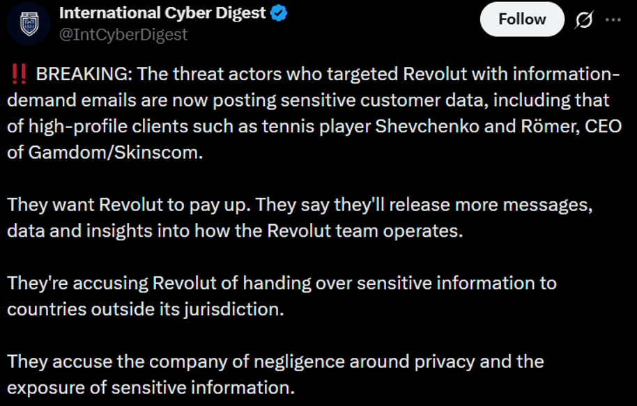 加密货币新闻:Revolut局势恶化,黑客索要巨额赎金-区块链文库