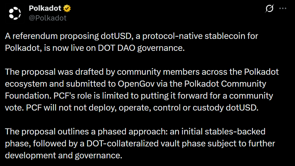 Polkadot今日新闻:dotUSD稳定币距上线仅差一票-区块链文库