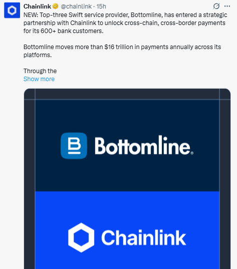 Chainlink 新闻：Bottomline 将 600 多家银行连接至链上支付-区块链文库