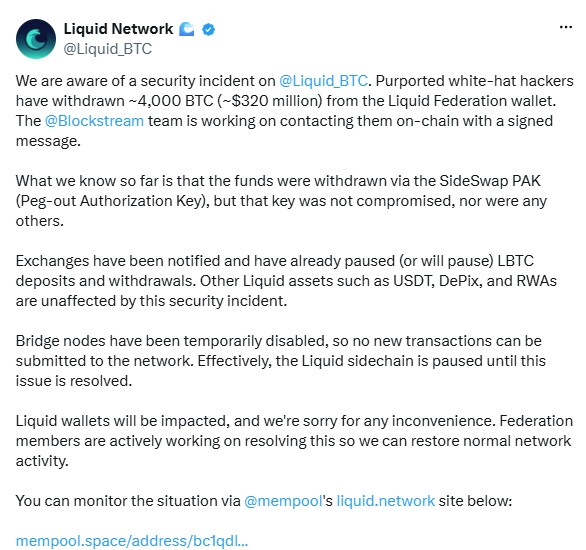 “白帽”从Liquid盗走4000枚比特币，ETF迎来2026年最佳一周：持仓者摘要-区块链文库