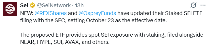 REX Shares与Osprey Funds提交六只加密货币ETF申请,SEI股价暴跌-区块链文库