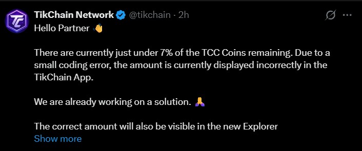 TikCoin网络新闻：在10月上市前，TCC供应量是否已低于7%？-区块链文库