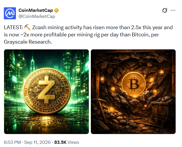 Zcash挖矿活动在2026年激增逾2.5倍，盈利能力超越比特币——Grayscale研究-区块链文库