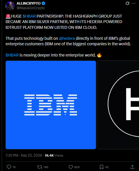 Hedera价格预测：HBAR为何下跌8%？IBM合作成焦点-区块链文库
