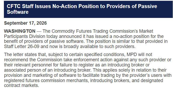 美国商品期货交易委员会(CFTC)新闻:对被动加密货币钱包免除经纪商注册要求-区块链文库
