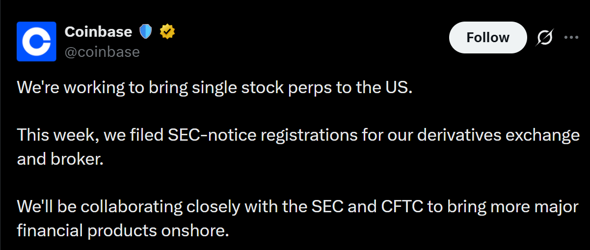 Coinbase今日新闻:SEC文件为24/7股票交易打开大门-区块链文库