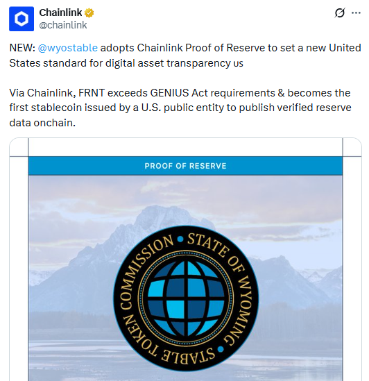 Chainlink资讯:怀俄明州为FRNT储备确立新标准-区块链文库
