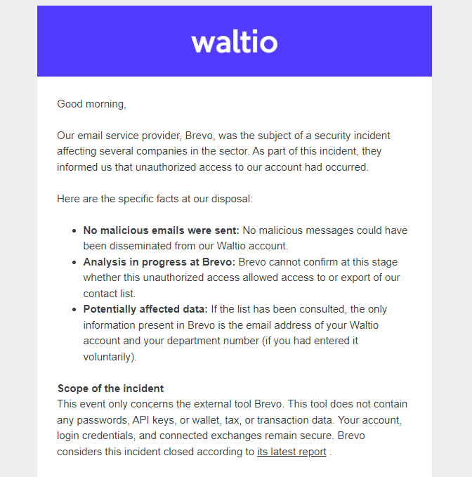 Waltio确认Brevo数据泄露涉及用户邮箱:现在该怎么做-区块链文库