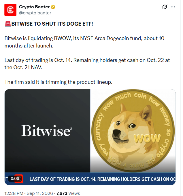 比特wise要求关闭狗狗币ETF,DOGE面临不确定性;原因如下-区块链文库