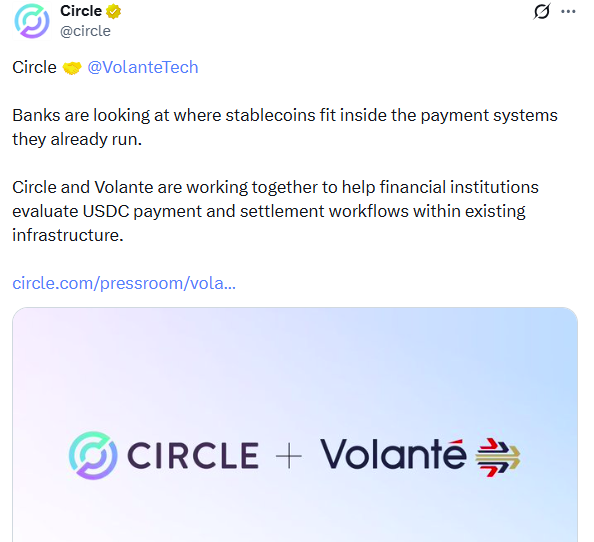 稳定币新闻：Circle与Volante将USDC接入主要银行基础设施-区块链文库