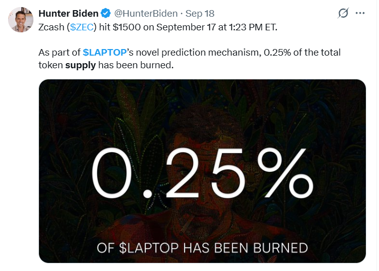 亨特·拜登称,尽管“LAPTOP” meme币暴跌99.5%,其仍具重大价值-区块链文库