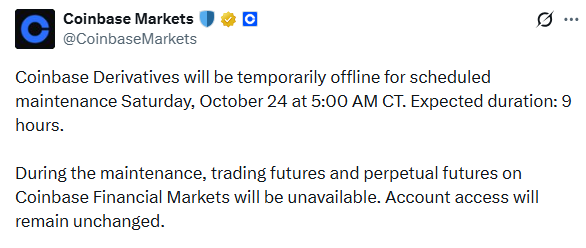 Coinbase 新闻:衍生品交易将暂停9小时-区块链文库