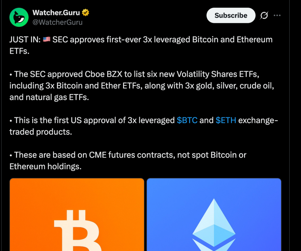 美国证券交易委员会批准3倍比特币和以太坊ETF进行交易-区块链文库