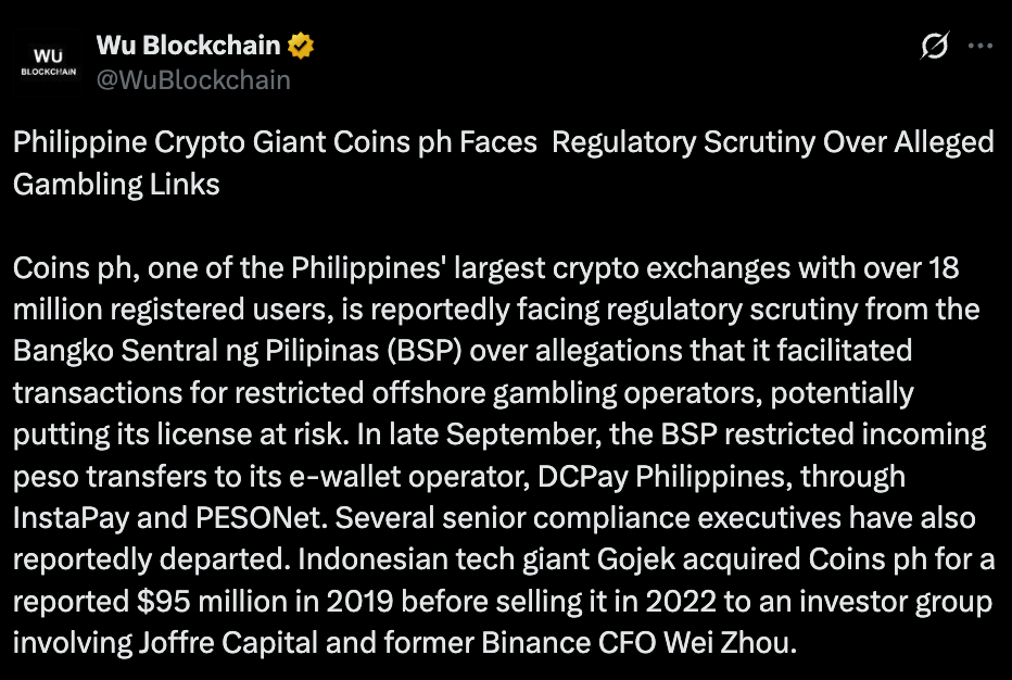菲律宾加密货币新闻：Coins.ph面临重大BSP牌照问题-区块链文库