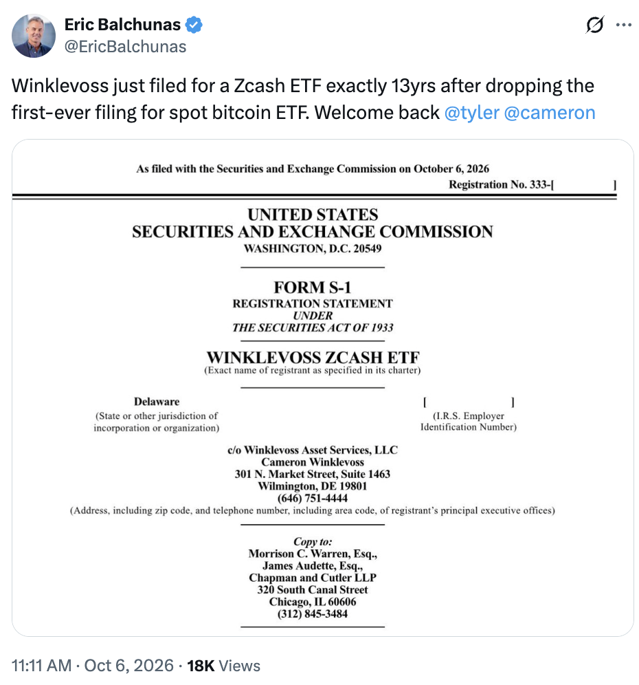 Winklevoss支持的Zcash ETF向SEC提交纳斯达克上市申请-区块链文库