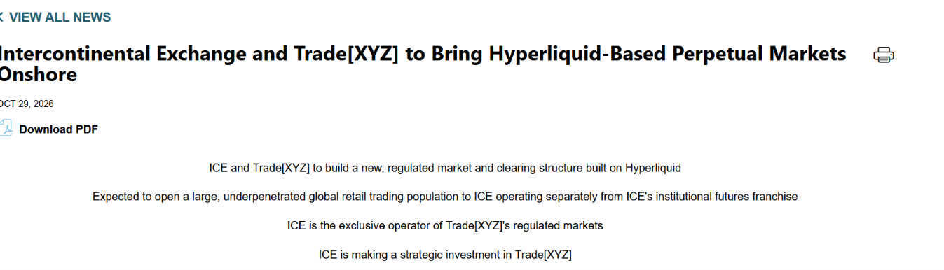 ICE将把Hyperliquid永续合约引入境内,HYPE飙涨17%-区块链文库