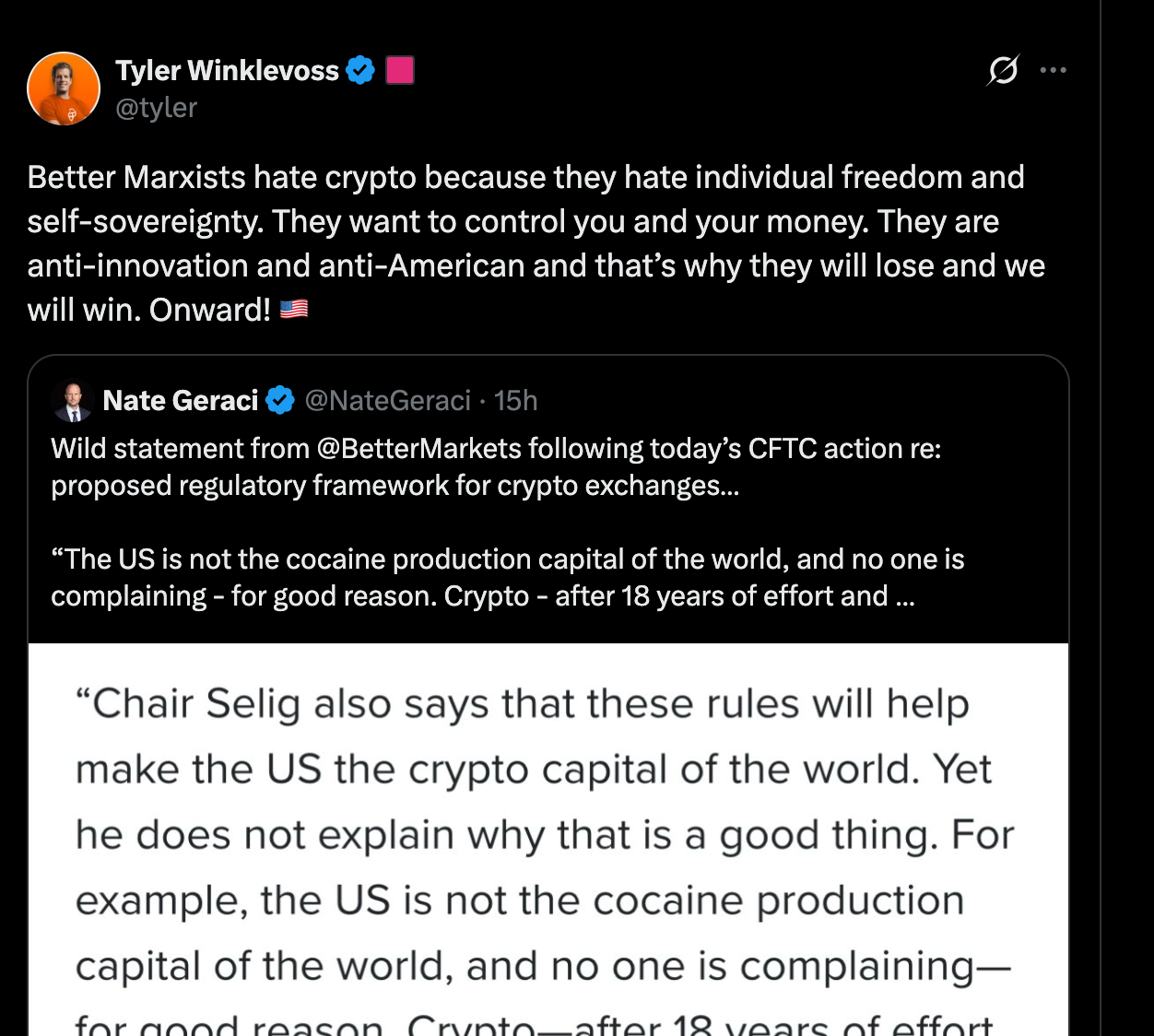 加密货币新闻：温克莱沃斯与Better Markets就美国监管规则发生争执-区块链文库