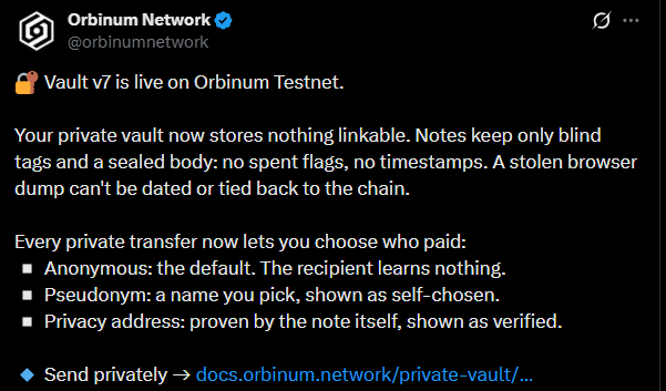 Orbinum Network 新闻:Testnet 上 Vault v7 带来了哪些变化?-区块链文库
