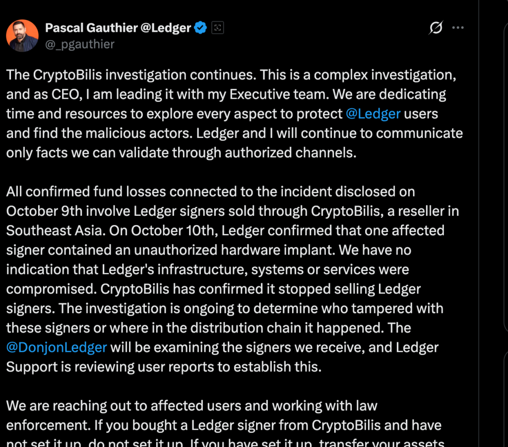 Ledger首席执行官在加密钱包篡改调查持续进行中接管公司事务-区块链文库